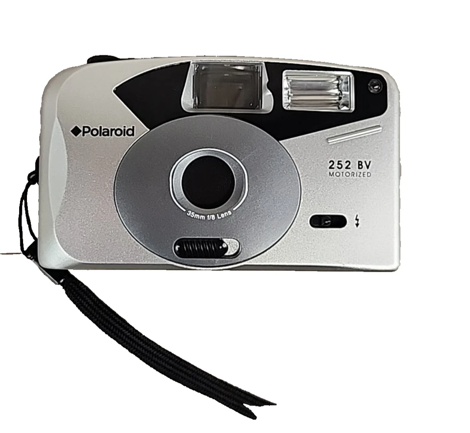 Polaroid 252 BV Motorized 35mm 1/8 Lens Film Point & Shoot Camera Silver - Image 1 of 4