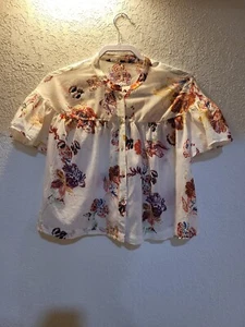 Free People Size P/S Sweet Escape Ivory Floral Cropped Button Down Blouse Top - Picture 1 of 4