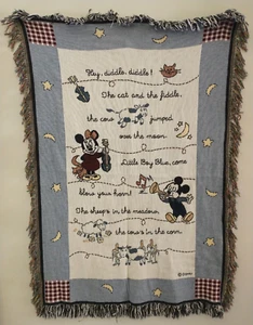 Disney Hey Diddle Diddle Tapestry Mickey Minnie Mouse Throw Fringe Nursery Rhyme - Picture 1 of 8
