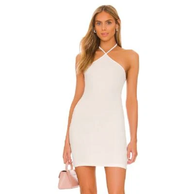 Tularosa Morgan мини-платье белый ребристый с бретелью через шею без рукавов Sz S женщин - Изображение 1 из 4