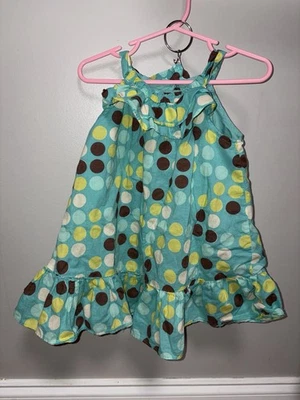 Vestido Oshkosh genuino para niños azul marrón verde lunares sin mangas Y2K 100 % algodón Foto 1 de 2