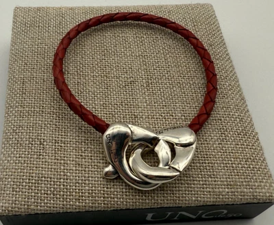 NUEVO Pulsera Uno de 50 SER INSEPARABLE Cerraduras Cuero Rojo Plata Talla Mediana Foto 1 de 4