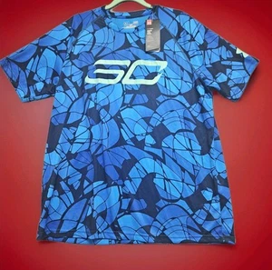Under Armour Heat Gear Men Blue Shirt Steph Curry Loose Size L Short Sleeve NWT! - Picture 1 of 10