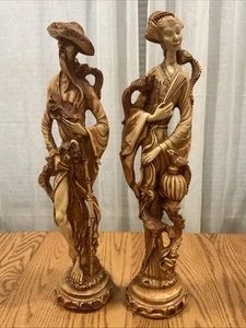 VTG ARTMARK CHINESE MAN WOMAN STATUE MADE IN ITALY CARVED COLORED RESIN 19” TALL - Picture 1 of 12