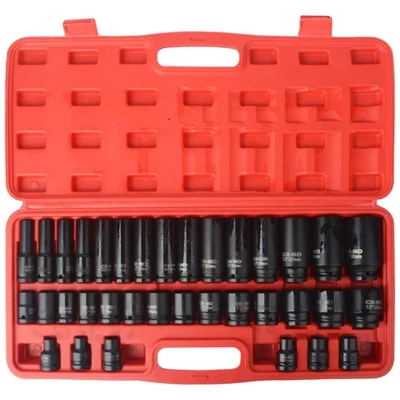 35pcs Drive Deep Impact Sockets Kit 8-32MM Metric 1/2" Garage Workshop Tool Set - image 1 of 4