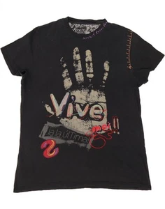 DESIGUAL Mens Graphic T-Shirt Top XL Black Cotton ZY08 - Picture 1 of 3
