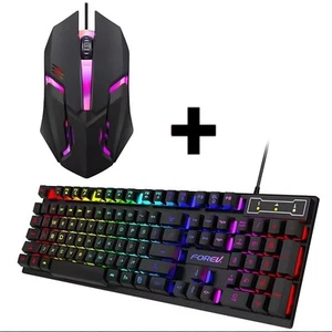 Set mit 104 Tasten mechanische RGB hintergrundbeleuchtete kabelgebundene Gaming-Tastatur und -Maus, wasserdicht - Bild 1 von 8