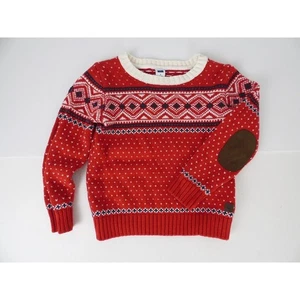 Janie and Jack Boys Red Fair Isle Sweater With Elbow Patches Size 3 - Picture 1 of 8