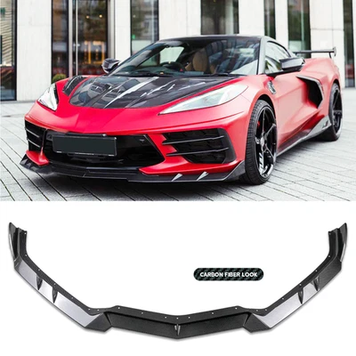 Parachoques delantero divisor de labios estilo fibra de carbono para Chevrolet Corvette C8 2020-2025 Foto 1 de 4