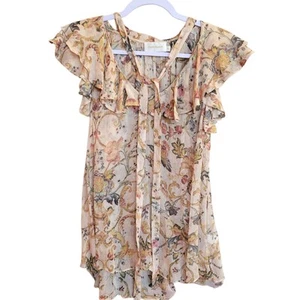 Zimmermann Women's Top Medium Silk Floral Print Blouse Tie Designer Lightweight - Picture 1 of 6