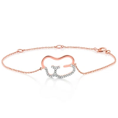 Brazalete de vanguardia de diamantes de oro rosa macizo de 10 quilates para mujer | 0,10 quilates | 7 pulgadas Foto 1 de 3