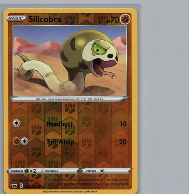 Silicobra | 108/202 Common Reverse Holo | SWSH01: Sword & Shield Base Set | NM - Image 1 of 2
