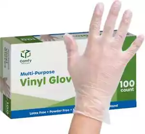 Paquete cómodo [100 guantes de vinilo desechables, sin polvo, sin látex, transparentes - Imagen 1 de 3