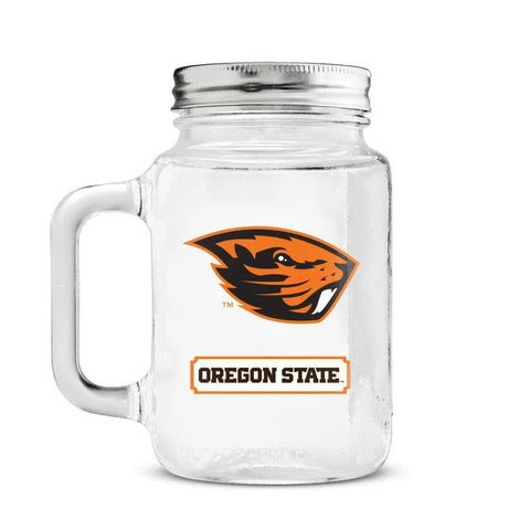 Oregon State Beavers 20oz Mason Jar with Lid [NEW] Mug Pint Glass Drink Patio Cover