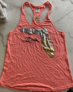 Pink Victorias Secret Sequin "FLORIDA" Racerback Tank Top SZ M NEW RARE FIND - Picture 1 of 7
