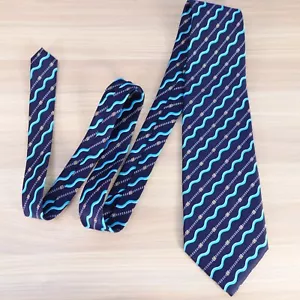 Blue Stripe Tie Mens Navy Aqua Wavy Silk Necktie Nautical Suit Handmade KAI LONG - Picture 1 of 9