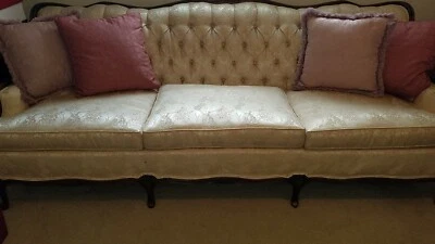 White and soft pink antique art nouveau French provincial sofa furniture - Image 1 of 4