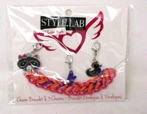 Style Lab Fashion Pink Charm Bracelet With Raccoon and Duck Charms - Picture 1 of 1