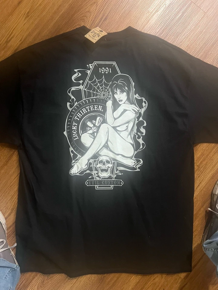 Lucky 13 Pin Up 朋克街杆自行车哥特式美国纹身男式 T 恤 MISS TRUST — 第 1/4 张图片