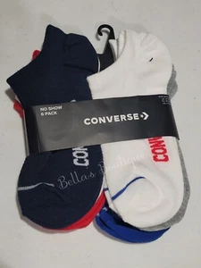 6 PACK CONVERSE KIDS NO SHOW SOCKS. RED, WHITE, BLACK, ROYAL, GREY, NAVY / 3Y-5Y - Picture 1 of 2