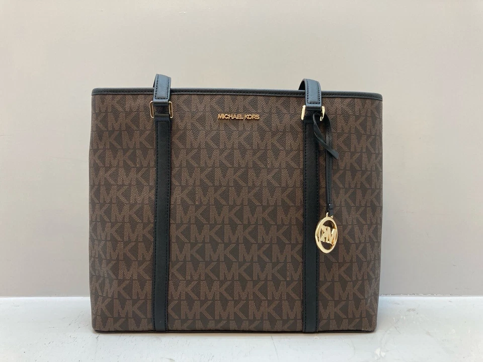 Bolso de Mano Michael Kors-Sady Logo TZ Cuero Guijarro Saffiano Negro Y Marrón Nuevo con Etiquetas Foto 1 de 4