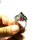 Fine Antique silver925 Multi-Colur Gemstone Thailand Princess Vintage Harem Ring