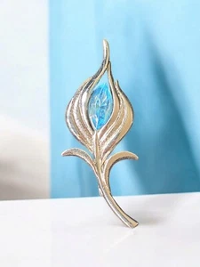  Vintage BROSCHE schöner Faux Topax Blume/Stiel Jugendstil silberfarben - Bild 1 von 11