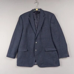 Chaps Wool Tweed Sport Coat Men's 46L Blue Check Blazer Jacket Preppy - Picture 1 of 17