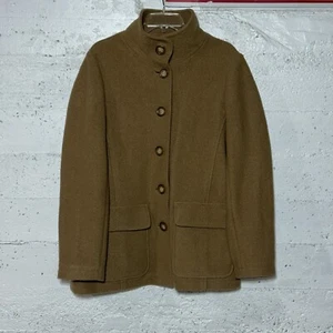 LL BEAN Women’s 100% Wool Unlined 6 Button Coat Jacket Tan Size Large OKLR8 - Picture 1 of 6