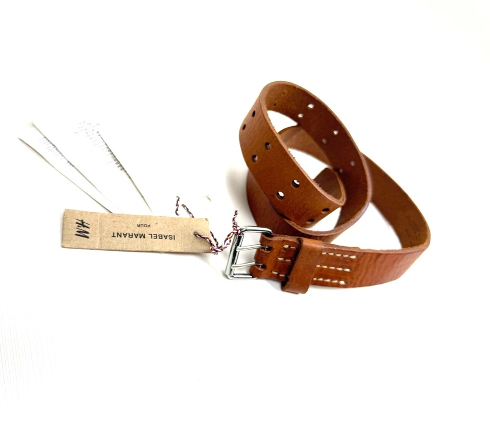 Cinto de couro Isabel Marant H&M marrom furos duplos tamanho 31-32/80 cm - Imagem 1 de 4