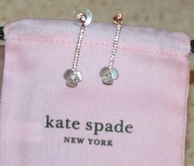 Kate Spade DISCO PANSY MOTHER OF PEARL PETAL EARRINGS DROP ROSE GOLD FLOWER long - Image 1 of 4
