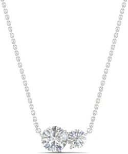 1/8 Ct Round Cut Lab Grown Diamond Mini Two Stone Necklace Pendant With 18 Chain - Picture 1 of 25