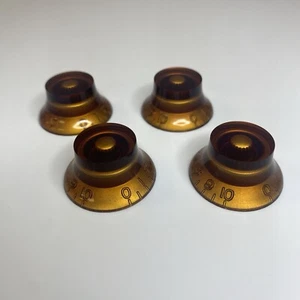 Guitar Gibson LP Style Amber Embossed Top Hat Bell Knobs Set of 4 - Picture 1 of 4