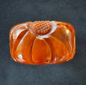 VTG Bakelite Bracelet Apricot Amber Tortoise Shell Wide Heavily Carved Bangle - Picture 1 of 13
