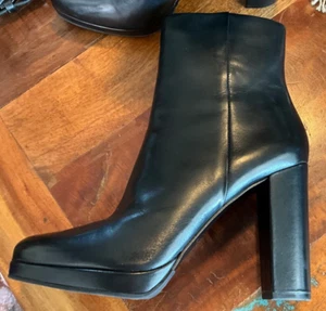 ANTONIO MELANI AMELIA BOOTS SIZE 8 M SIDE ZIP TALL HEEL PLATFORM BLACK LEATHER - Picture 1 of 8