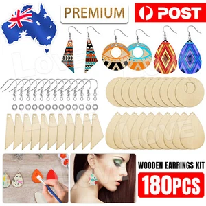 180PCS Unfinished Wooden Earrings Pendants Blank Pendants Jewelry Making Kit DIY - Picture 1 of 9