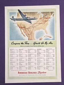 1946 VINTAGE PRINT AD - AMERICAN AIRLINES AD - COMPARE THE FARE....GO BY AIR - Imagen 1 de 1