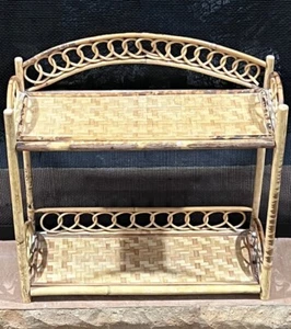 2 Tier Shelf Boho Wicker Rattan Hanging Wall Cottagecore Vintage - Picture 1 of 9