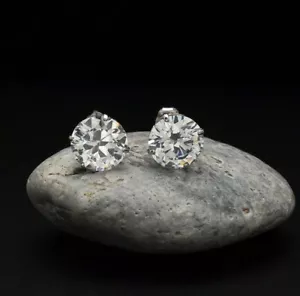 5.00 Ct Round Cut VVS1/D Lab Created Stud Earrings 14k White Gold 8mm Push Back - Picture 1 of 11