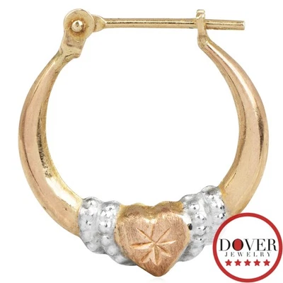 Jacmel 10K Tri Tone Gold Textured Heart Hoop Earrings 0.8 gr NR - Image 1 of 4