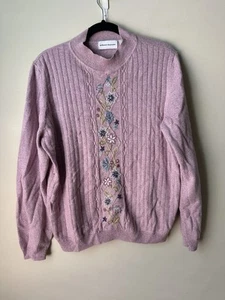 Alfred Dunner Sweater Womens XL Purple Floral Grandma Cottage Cozy - Picture 1 of 5