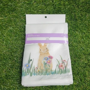 Celebrate It Easter Cloth Napkins Set of 4 - Bunny Rabbit Spring Flowers - Picture 1 of 10