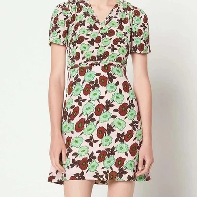 NWT Sandro Antropique Petale Floral Dress, Pink/Green/Brown, 100% Silk, Size 4/6 - Image 1 of 4