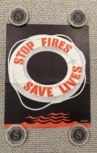 Original WWII Poster Stop Fires Save Lives Coast Guard Navy Safety - Picture 1 of 5