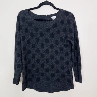 Halogen XSmall XS Heather Gray Black Cashmere Polka Dot Sweater Zip Back Detail - Image 1 of 4