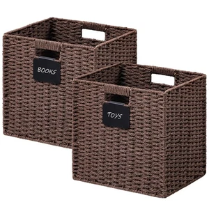 2 Pack Wicker Basket, 10.5×10.5 Storage Cubes with Label, Foldable Cube Stora... - Picture 1 of 7
