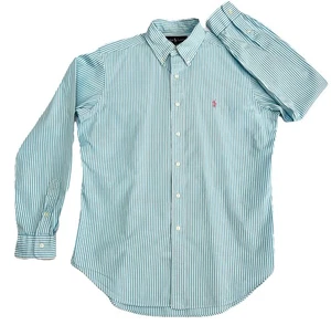 Ralph Lauren Herren Hemd Button Down Aqua & Weiß Gestreift Gr. M TOP - Bild 1 von 8