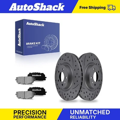 Front Drilled Slotted Brake Rotors Ceramic Pads for 2017-2018 Audi A4 - Image 1 of 4