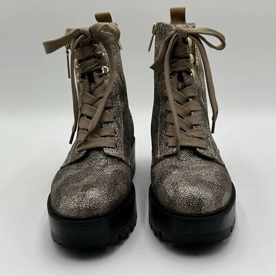 Botas de combate Guess Fearne brillantes camufladas suela con cordones para mujer talla 7,5 Foto 1 de 4