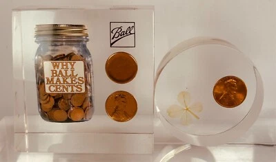 1982 D Penny + Planchet Ball Jar Promotional Paperweight in Lucite - Image 1 of 4